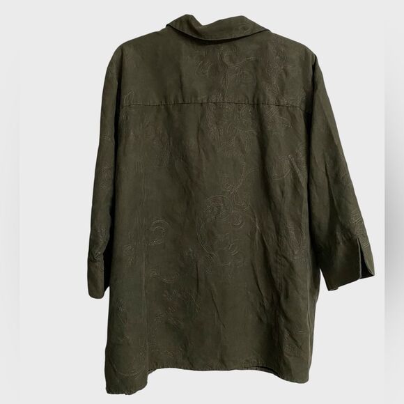 Croft & Barrow Button Up Faux Suede Shirt Jacket Women's Sz 3X Embroidered Green - Picture 8 of 16